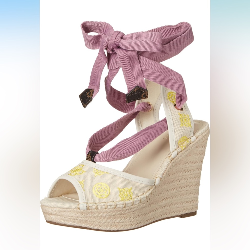Women's Guess Halona Wedge Sandals with Pink and Yellow Accents, NWT, no box. - Picture 1 of 7